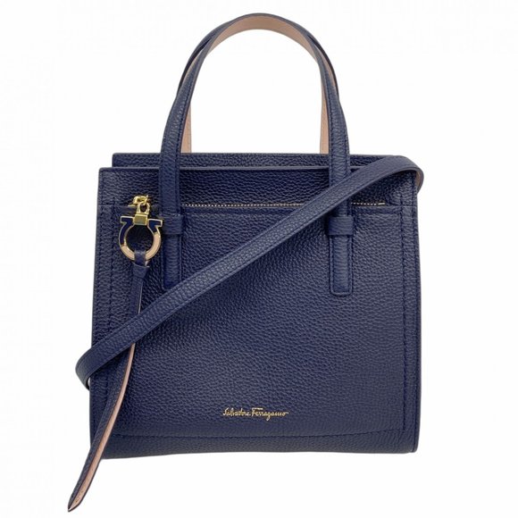Salvatore Ferragamo Gancini Leather Handbag in Navy Pink for Women - Picture 1 of 10
